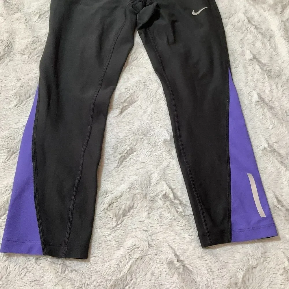 Nike dri fit cropped leggings size XS black - charcoal and purple